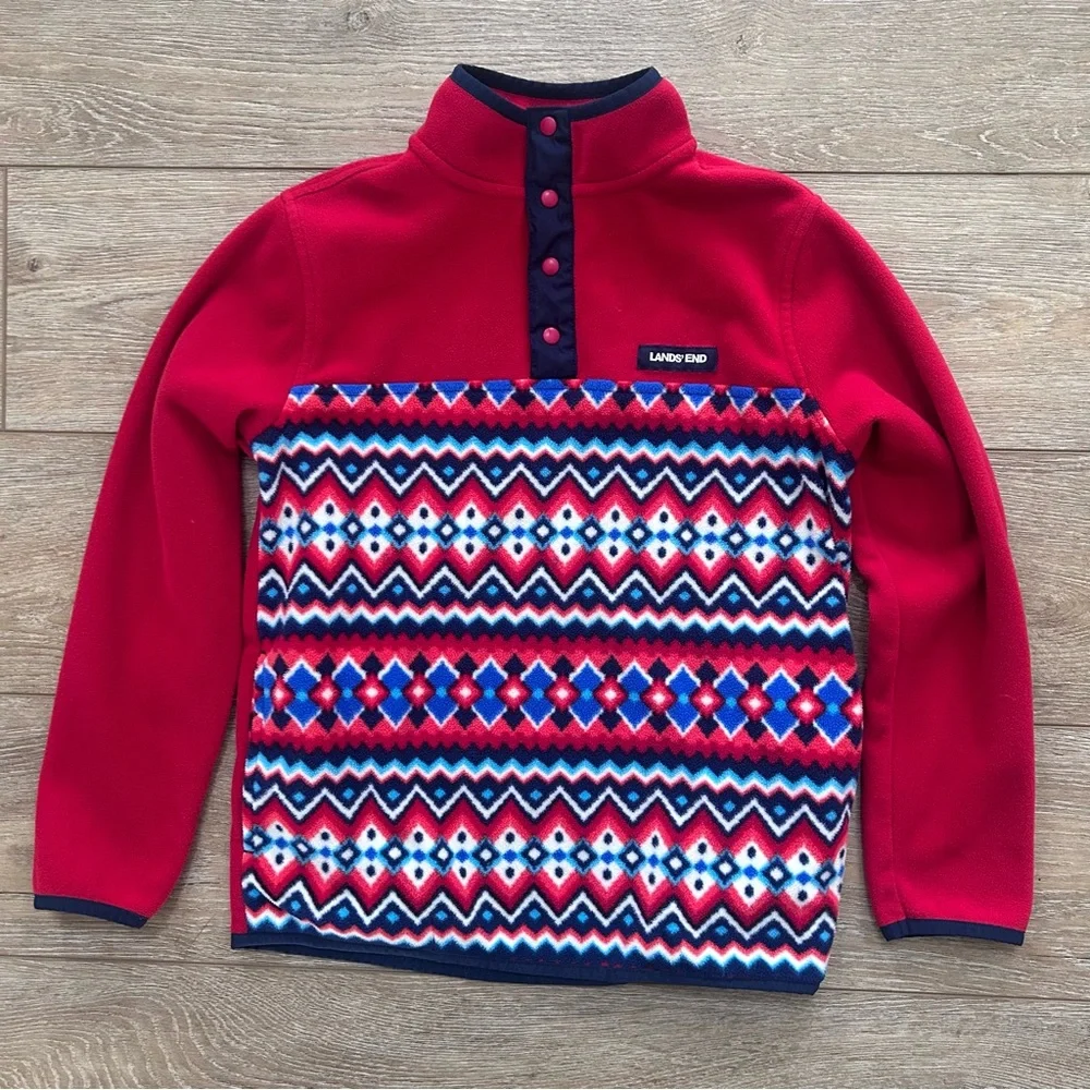 Lands' End Kids' Anyweather Fleece Snap‎ Neck Pullover Fair-isle Aztec